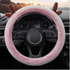 Antler Thick Plush Steering Wheel Cover, Style: O Type (Pink)