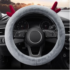 Antler Thick Plush Steering Wheel Cover, Style: O Type (Gray)