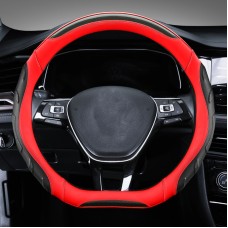 Кожаный набор рулевого колеса из кожи углеродного волокна, диаметр: 38 см (черная красная форма D)