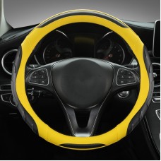 Кожаный набор рулевого колеса с кожаным волокном, диаметр: 38 см (черный желтый круг)