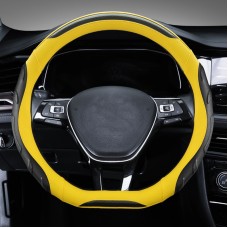 Leather Carbon Fiber Stitching Car Steering Wheel Set, Diameter: 38cm(Black Yellow D Shape)