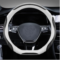 Leather Carbon Fiber Stitching Car Steering Wheel Set, Diameter: 38cm(Black White D Shape)