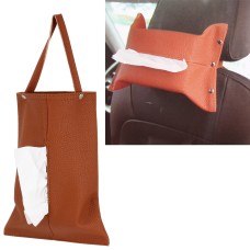 Car Auto Leather Sun Visor Backseat Multi-function Hanger Tissue Box Paper Napkin Bag Hanging Paper Towel Box(Not Include Napkin)(Brown)