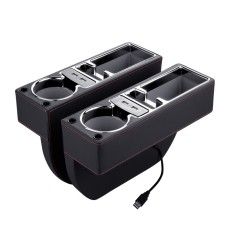 Автомобиль многофункциональный двойная USB-консольная консольная кожаная коробка с кожаной коробкой чашки чашки сиденья зазоры сбоку для хранения (черный)