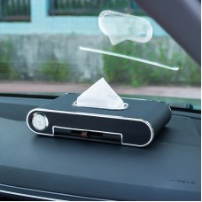 Car Dashboard Diamond Paper Towel Box with Temporary Parking Phone Number Card & Phone Holder & Clock(Black)