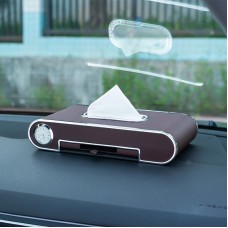 Car Dashboard Diamond Paper Towel Box with Temporary Parking Phone Number Card & Phone Holder & Clock(Coffee)
