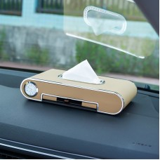 Car Dashboard Diamond Paper Towel Box with Temporary Parking Phone Number Card & Phone Holder & Clock(Beige)