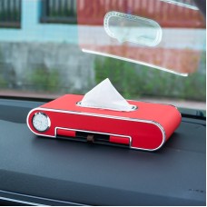Car Dashboard Diamond Paper Towel Box with Temporary Parking Phone Number Card & Phone Holder & Clock(Red)