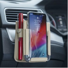 Car Air Outlet Storage Bag Mobile Phone Storage Hanging Bag (Beige)