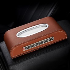 Universal Car Tissue Box with Temporary Parking Phone Number Card(Brown)