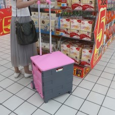 Portable Home Shopping Folding Old Man Shopping Supermarket Trolley(Pink)