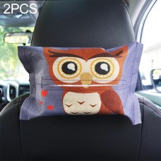 2 PCS Cartoon Cloth Car Seat Back Hanging Storage Tissue Case Box Container Towel Napkin Papers Bag Holder Box Case(Owl)