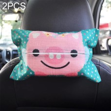 2 PCS Cartoon Cloth Car Seat Back Hanging Storage Tissue Case Box Container Towel Napkin Papers Bag Holder Box Case(Pig)