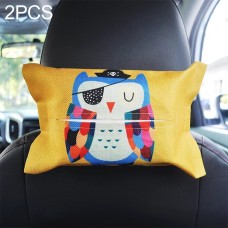 2 PCS Cartoon Cloth Car Seat Back Hanging Storage Tissue Case Box Container Towel Napkin Papers Bag Holder Box Case(Pirate owl)