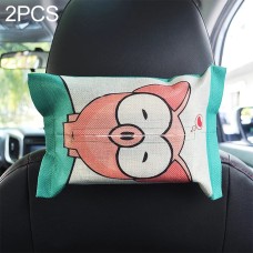 2 PCS Cartoon Cloth Car Seat Back Hanging Storage Tissue Case Box Container Towel Napkin Papers Bag Holder Box Case(Big-eyed pig)