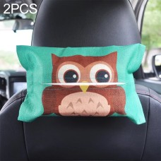 2 PCS Cartoon Cloth Car Seat Back Hanging Storage Tissue Case Box Container Towel Napkin Papers Bag Holder Box Case(Green owl)