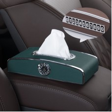 Car Clock Tissue Box Multi-Function Vehicle Instrument Table Paper Towel Box, Style: Clock+Parking Card (Green)