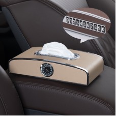 Car Clock Tissue Box Multi-Function Vehicle Instrument Table Paper Towel Box, Style: Clock+Parking Card (Ivory)