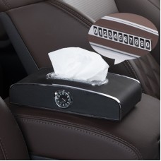 Car Clock Tissue Box Multi-Function Vehicle Instrument Table Paper Towel Box, Style: Clock+Parking Card (Black)