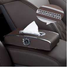 Car Clock Tissue Box Multi-Function Vehicle Instrument Table Paper Towel Box, Style: Clock+Parking Card (Mocha Brown)
