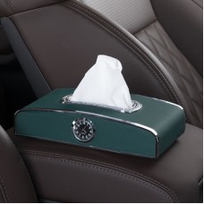 Car Clock Tissue Box Multi-Function Vehicle Instrument Table Paper Towel Box, Style: With Clock (Green)