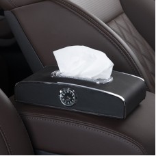 Car Clock Tissue Box Multi-Function Vehicle Instrument Table Paper Towel Box, Style: With Clock (Black)