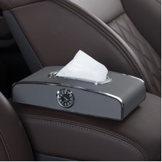 Car Clock Tissue Box Multi-Function Vehicle Instrument Table Paper Towel Box, Style: With Clock (Gray)
