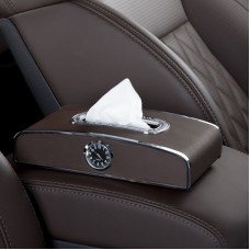 Car Clock Tissue Box Multi-Function Vehicle Instrument Table Paper Towel Box, Style: With Clock (Mocha Brown)
