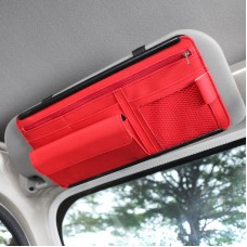 Car Sun Block Glasses Case Document Holder Car Plastic Frame Zipper Type Multi-Function Card Bag Storage Bag(Red)