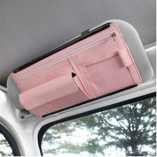 Car Sun Block Glasses Case Document Holder Car Plastic Frame Zipper Type Multi-Function Card Bag Storage Bag(Pink)