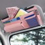 Car Sun Block Glasses Case Document Holder Car Plastic Frame Zipper Type Multi-Function Card Bag Storage Bag(Pink)