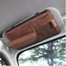 Car Sun Block Glasses Case Document Holder Car Plastic Frame Zipper Type Multi-Function Card Bag Storage Bag(Brown)