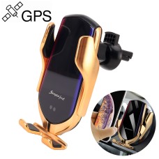 Car QC Fast Charging QI Standard GPS Automatic Induction Wireless Charger Air Vent Bracket(Gold)
