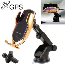 Car QC Fast Charging QI Standard GPS Automatic Induction Wireless Charger Suction Cup / Air Vent 2 in 1 Bracket(Gold)