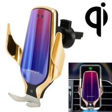 R9 Car QC Fast Charging QI Standard Wireless Charger Air Vent Bracket for 6-9.6cm Cellphone(Gold)