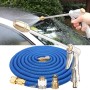 50ft 5m Telescopic Soft Tube Household Car High PressureWash Water Gun Spayer Nozzle Garden Irrigation Set (Blue)