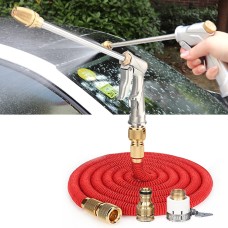 50ft 5m Telescopic Soft Tube Household Car High PressureWash Water Gun Spayer Nozzle Garden Irrigation Set (Red)