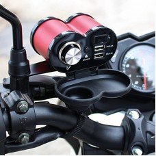 Portable Motorcycle Aluminum Alloy Dual USB Charger Cigarette Lighter (Red)