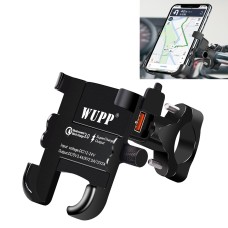 WUPP Motorcycle Waterproof QC 3.0 USB Port Fast Charger Adapter Aluminum Alloy Handlebar Mount with Switch(Black)