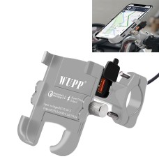 WUPP Motorcycle Waterproof QC 3.0 USB Port Fast Charger Adapter Aluminum Alloy Handlebar Mount with Switch(Silver)