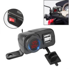 Motorcycle Digital Display Phone Charger Rearview Mirror Holder with Switch(Red Light)