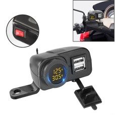 Motorcycle Digital Display Phone Charger Rearview Mirror Holder with Switch(Yellow Light)