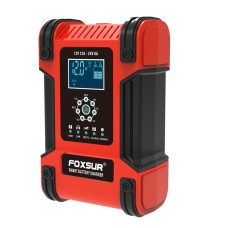 FOXSUR 12A / 12V / 24V Car / Motorcycle 7-stage Lead-acid Battery AGM Charger, Plug Type:US Plug(Red)