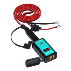 WUPP ZH-1422A3 DC12-24V Motorcycle Square Dual USB Fast Charging Charger with Switch + Voltmeter + Integrated SAE Socket + 1.4m OT Terminal Cable