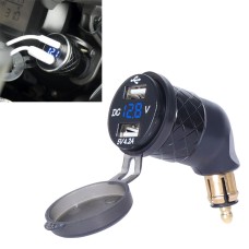 German EU Plug Special Motorcycle Elbow Charger Dual USB Voltmeter 4.2A Charger, Shell Color:Black(Blue Light)