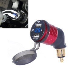 German EU Plug Special Motorcycle Elbow Charger Dual USB Voltmeter 4.2A Charger, Shell Color:Red(Blue Light)