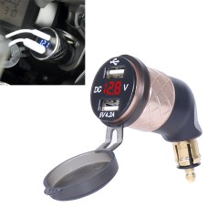 German EU Plug Special Motorcycle Elbow Charger Dual USB Voltmeter 4.2A Charger, Shell Color:Gold(Red Light)