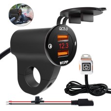 WUPP ZH-975B3 Motorcycle Aluminum Alloy Waterproof Mobile Phone Double QC3.0 Quick Charging Charger with Voltmeter(Black)
