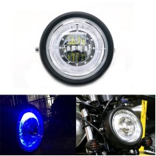 Motorcycle Modified Retro LED Angel Eye Headlight(Black Shell Blue Circle White Light)