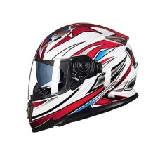 GXT Motorcycle White Red Pattern Full Coverage Protective Helmet Double Lens Motorbike Helmet, Size: L